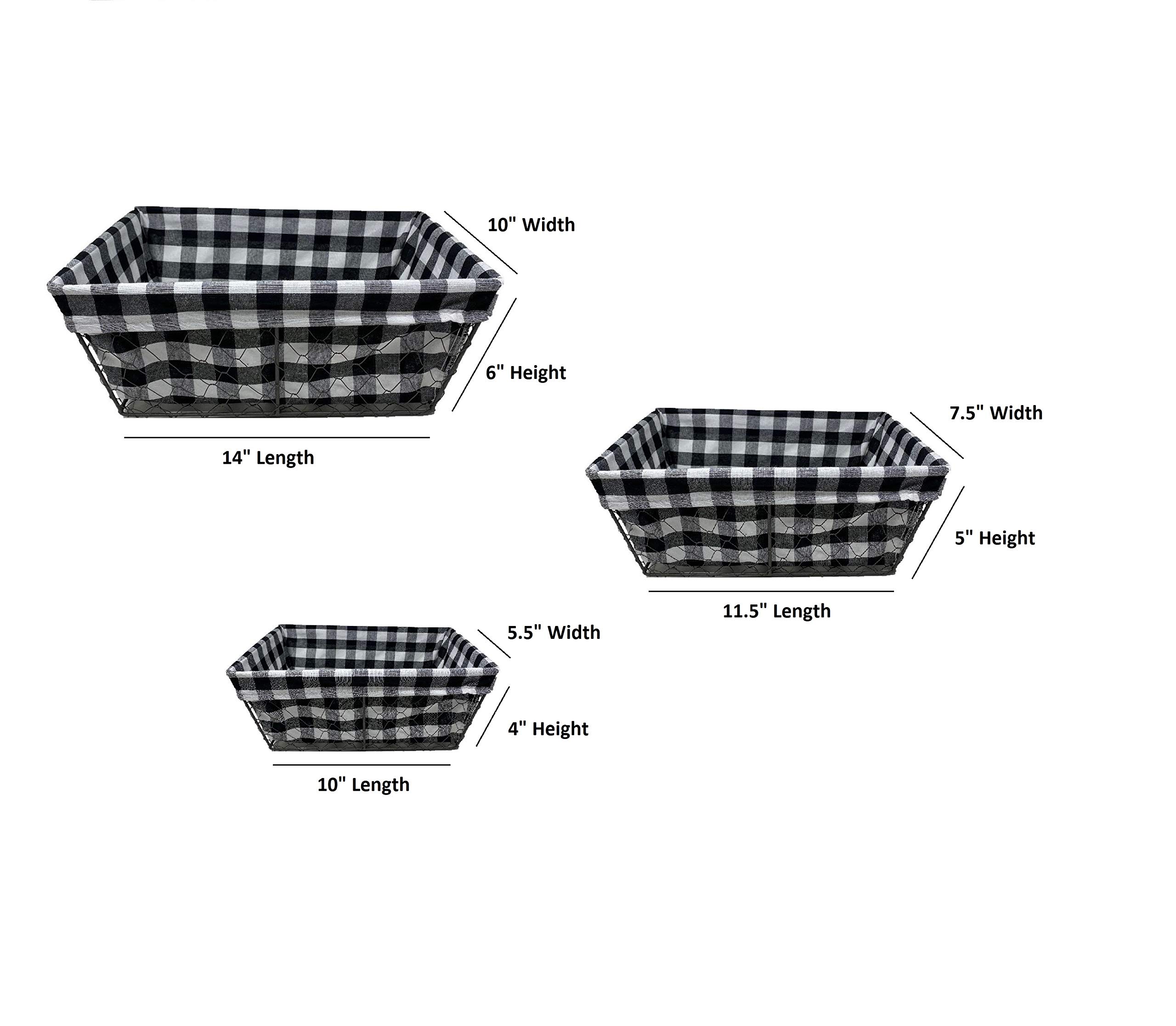 3-Piece Farmhouse Buffalo Plaid Wire Basket Liners Set - Rustic Checkered Storage Bins for Kitchen, Pantry, and Home Organization - Perfect for Fruits, Vegetables, and Household Items