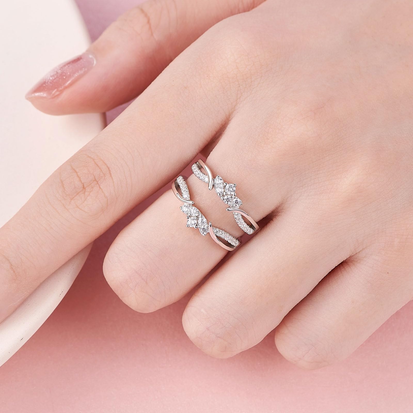 Rose Gold Plated Engagement Ring Guard Enhancer - AAAAA CZ Stones, 925 Sterling Silver, Sizes 5-12 | Perfect for Wedding Bands, Anniversary Gifts & Bridal Jewelry