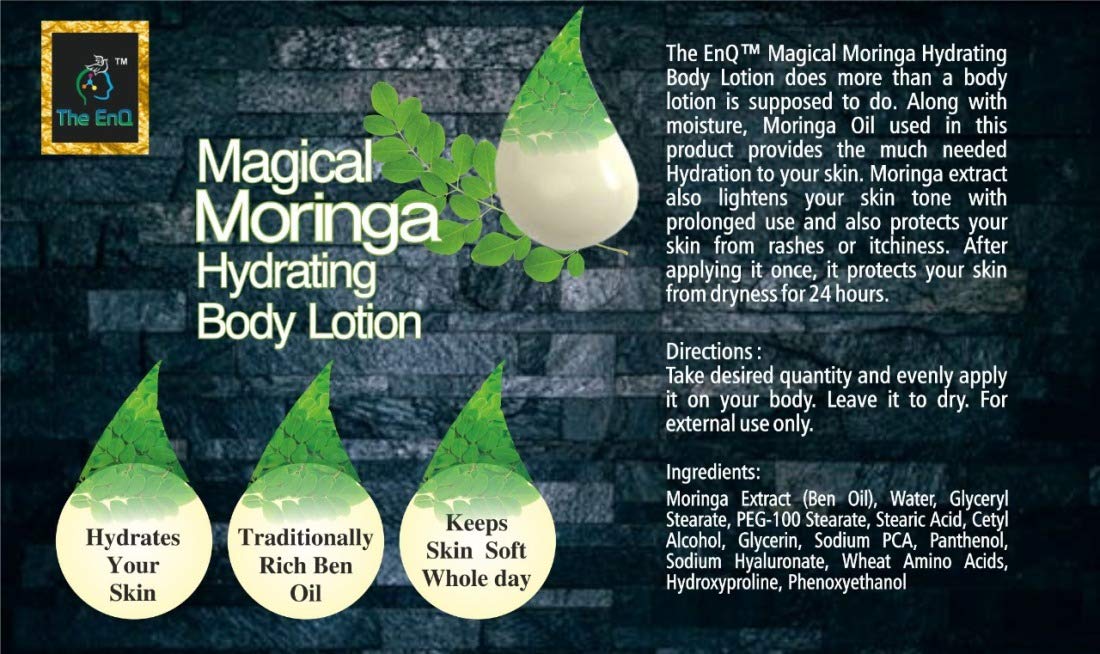 Enq Magical Moringa Hydrating Body Lotion - 6.7oz Moisturizing Cream for Dry Skin with Natural Ingredients - Perfect for Daily Use & After Shower Hydration