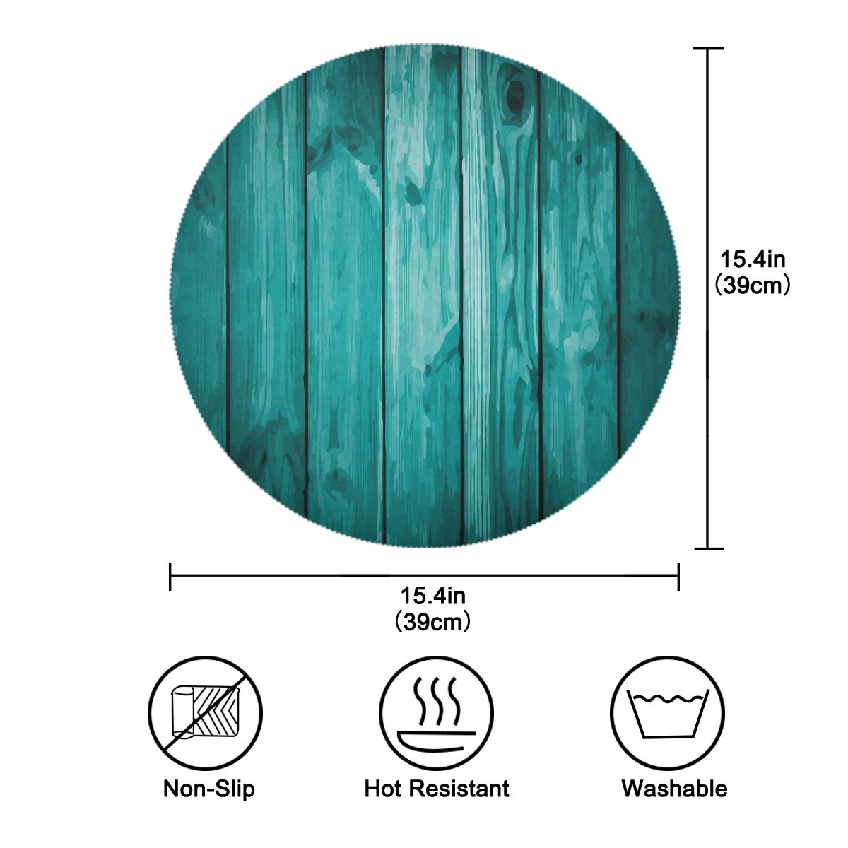 Bolaz Teal Round Placemats Set of 4 - Heat Resistant Kitchen Dining Table Mats - 15 Inch Gray Green Placemats for Dinner Parties, Holiday Decor & Everyday Use