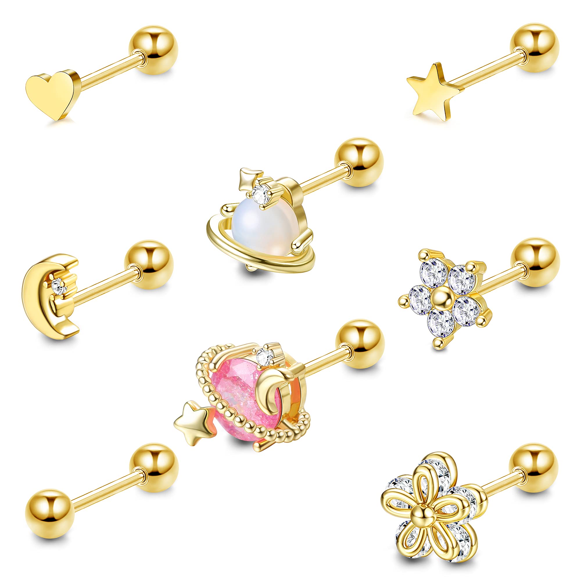18G Stainless Steel Cartilage Earrings Set for Women & Men - Tragus, Helix, Barbell Studs | Perfect for Piercing, Daily Wear & Gifts