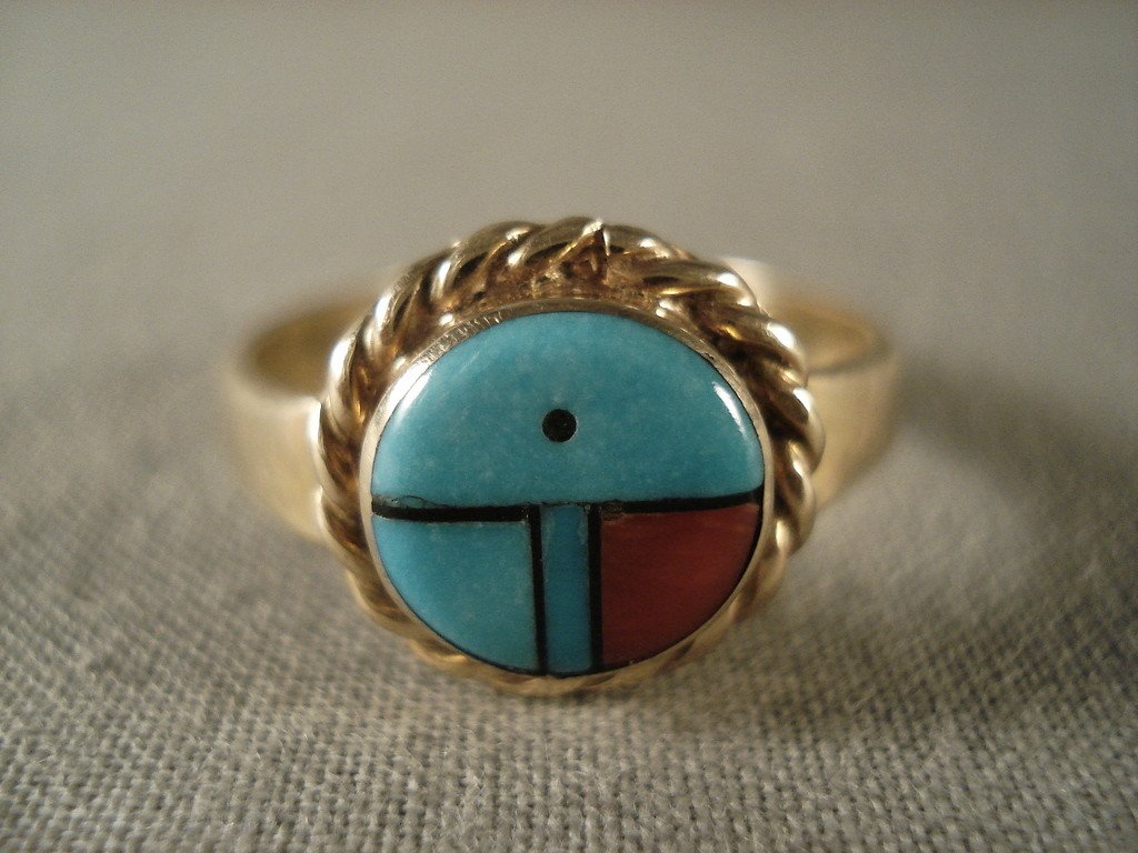14K Gold Zuni Turquoise Sun Ring – Handmade Native American Jewelry for Women – Perfect for Boho, Festival & Everyday Wear