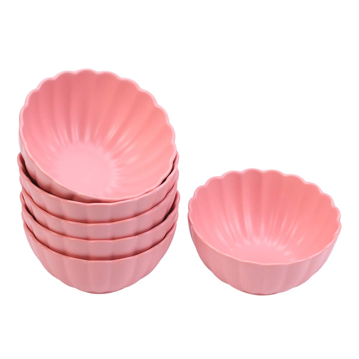 Monamour 10 oz Porcelain Matte Serving Bowl Set - 6 Small 4.75 Inch Dipping Bowls for Ice Cream, Desserts, Side Dishes & Condiments - Elegant Pink Tableware for Parties, Restaurants & Home Dining