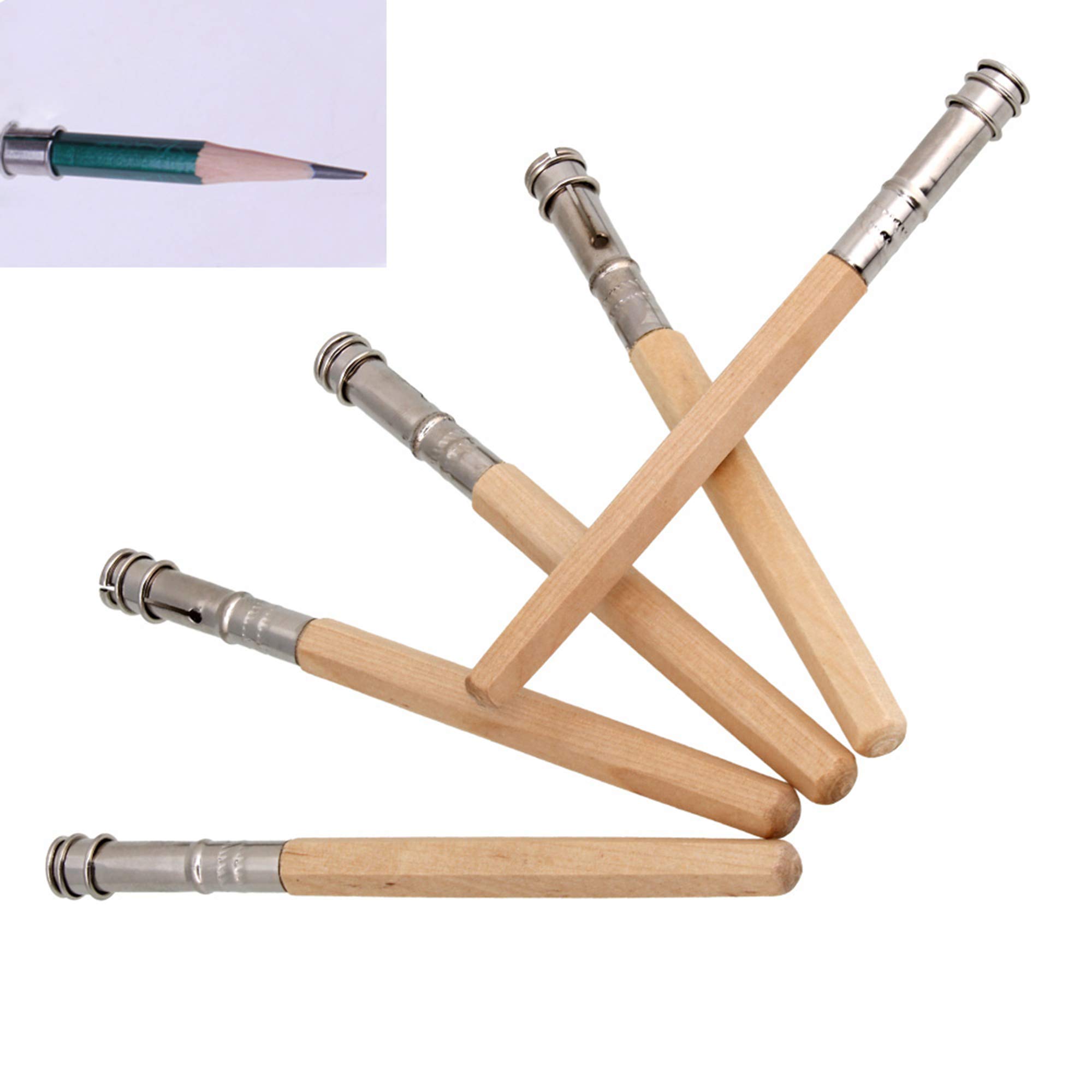 RDEXP Adjustable Wooden Pencil Extenders - 5 Pack Art Pencil Holders & Lengtheners for Drawing, Sketching & School Supplies | Perfect for Artists, Students & Office Use