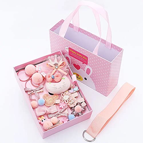 TRY Baby Girl Cute Hair Clips Gift Box - 18 Pcs Hair Accessories Set with 11 Alligator Clips, 2 Clutches, 4 Rubber Bands & Organizer (Peach Pink) - Perfect for Parties, School, and Daily Styling