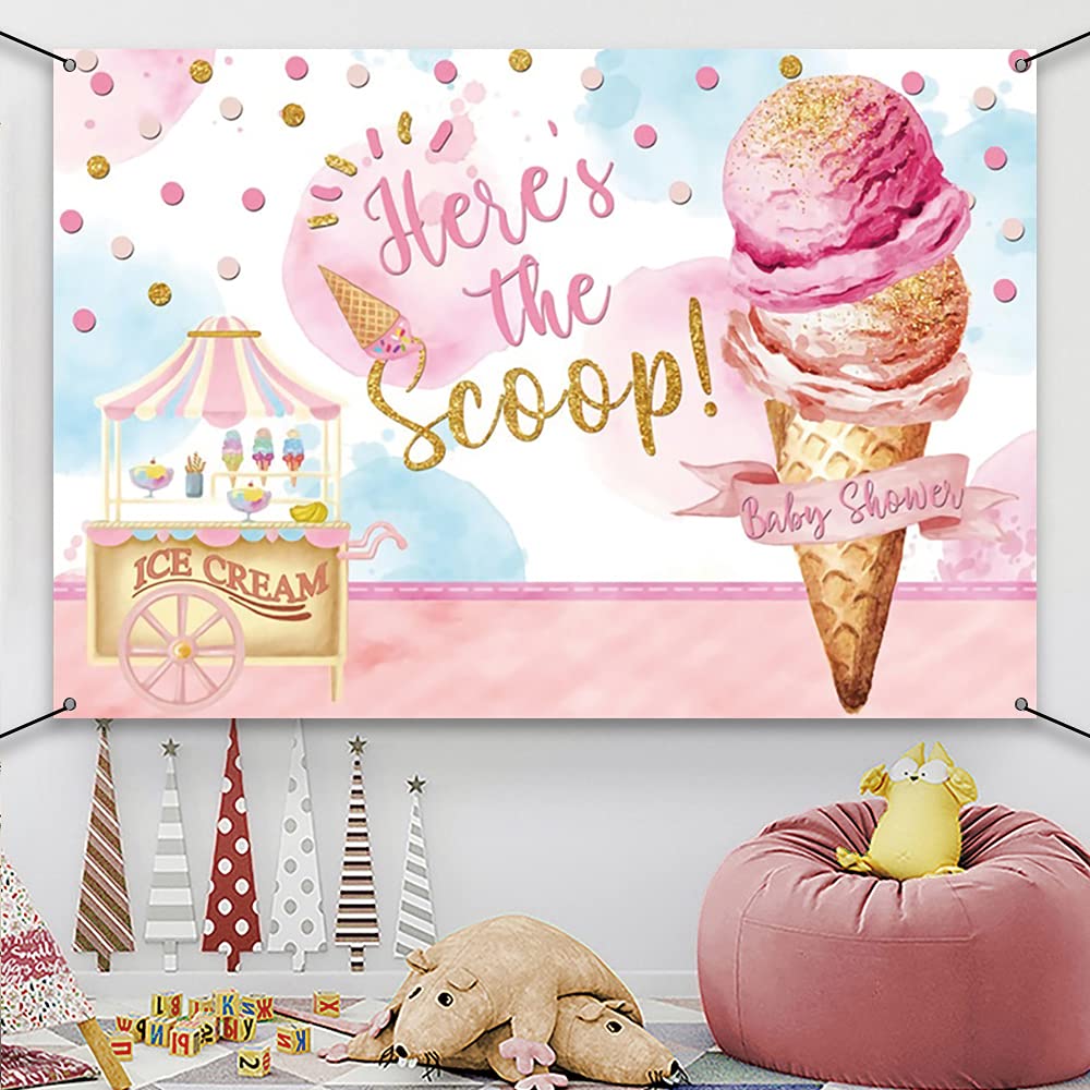 6x3.6ft Ice Cream Themed Polyester Banner for Baby Shower Decorations | Girls Baby Shower Backdrop & Party Decor | Perfect for Birthday Parties, Gender Reveals & Nursery Decorations