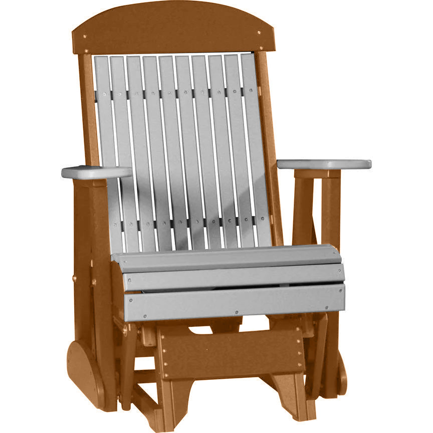 LuxCraft Gray 2 Foot Classic Highback Recycled Plastic Glider Chair - Outdoor Patio Furniture for Relaxing in Garden, Deck or Backyard