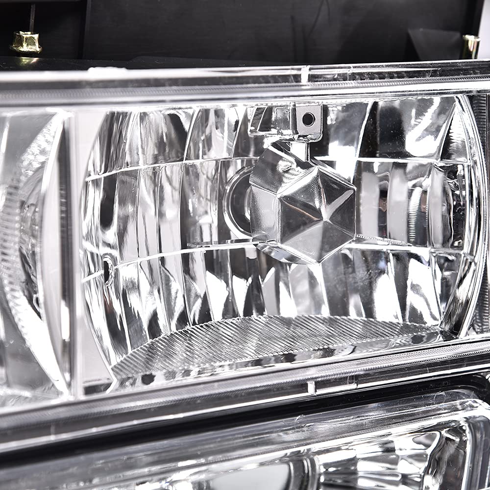 GRAND ORANGE GMC Sierra C/K Yukon 1500 2500 Headlight Assembly (1994-1998) - Compatible with Chevy C/K C10 Suburban - Chrome Bumper Lights, Headlights & Signal Corner Lamps (8-Piece Set) - Perfect for Off-Roading, Night Driving & Vehicle Restoration
