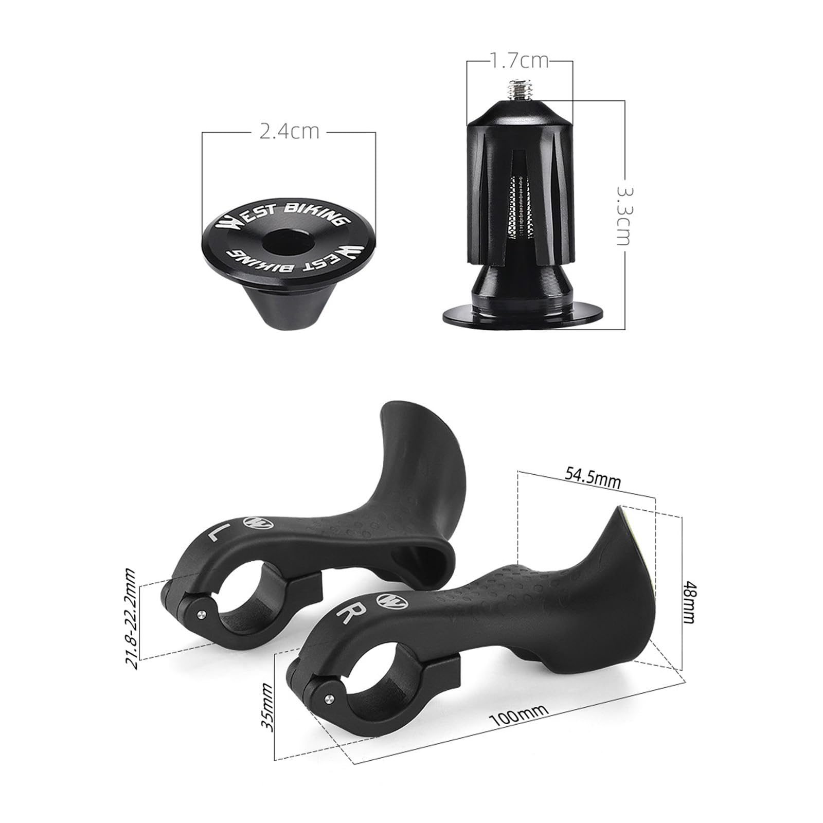 MTB Bike Bar Ends with Caps - Durable Mountain Bike Handlebar Extensions for Enhanced Grip & Control - Perfect for Trail Riding & Off-Road Cycling