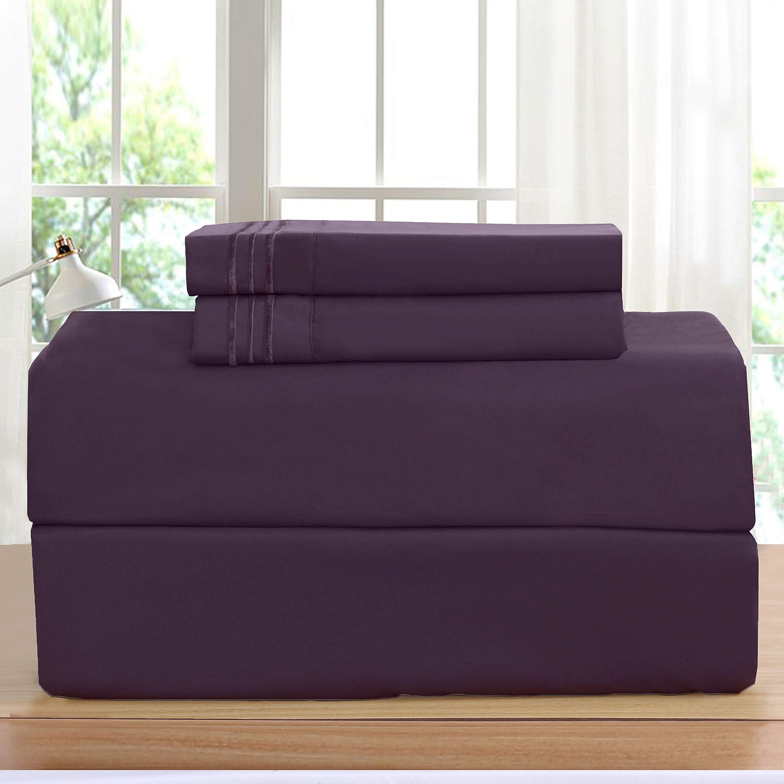 Luxury 1500 Thread Count 4-Piece Bed Sheet Set - Wrinkle, Fade & Stain Resistant - Deep Pocket Fits Twin/Twin XL Mattress - Soft Purple Bedding for Ultimate Comfort - Perfect for Guest Rooms, Dorms & Cozy Bedrooms