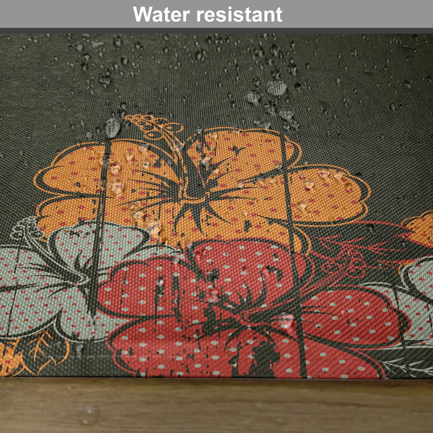 Ambesonne Floral Place Mats Set of 4 - Abstract Wooden Backdrop with Hawaiian Flowers, Leaves & Blooms - Washable Fabric Table Mats for Dining Room & Kitchen Decor in Amber Red & Army Green - Perfect for Dinner Parties, Holiday Gatherings & Everyday Meals
