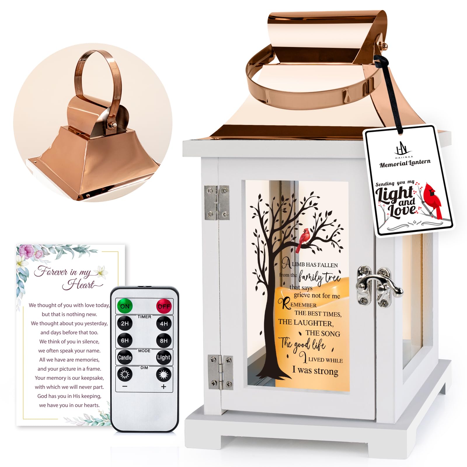 Memorial Lantern with Remote Control - Sympathy Gifts for Loss of Loved Ones, Thoughtful Bereavement Gifts for Loss of Mother or Father, Funeral Remembrance Keepsake - Perfect for Candlelight Vigils, Graveside Memorials & Healing Ceremonies