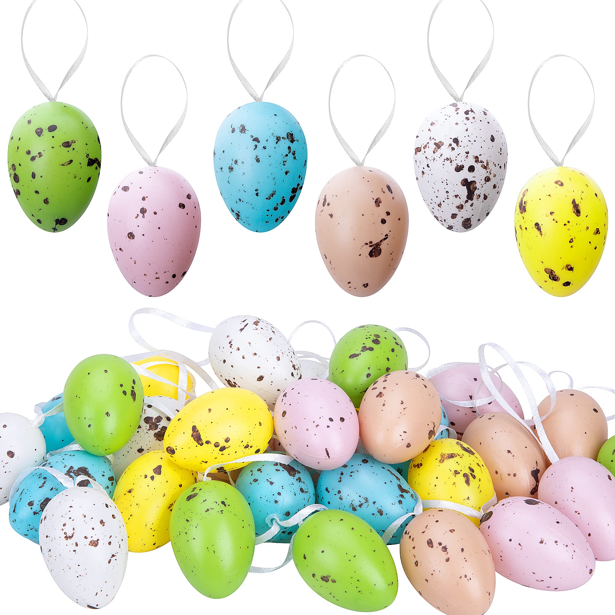 30 PCS Large Multicolored Speckled Plastic Easter Hanging Eggs - Easter Tree Ornaments, Home Decor & Basket Fillers - Perfect for Easter Party Decorations, Spring Home Decor, and Easter Egg Hunts
