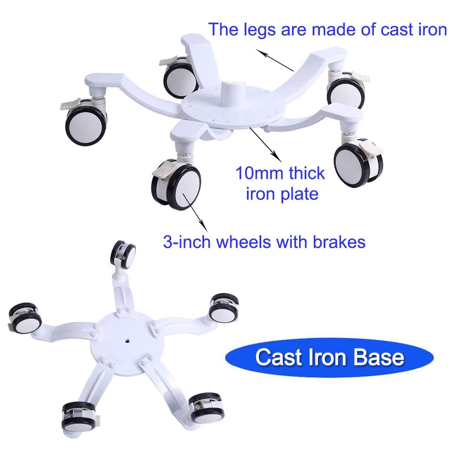 Portable IV Pole with Wheels - Adjustable IV Drip Stand with Tray, Heavy Duty Cast Iron Base & 5 Braked Casters for Hospital, Home Care & Nursing Use - Includes 4 Hooks & Air Pressure Buffer (Color: C)