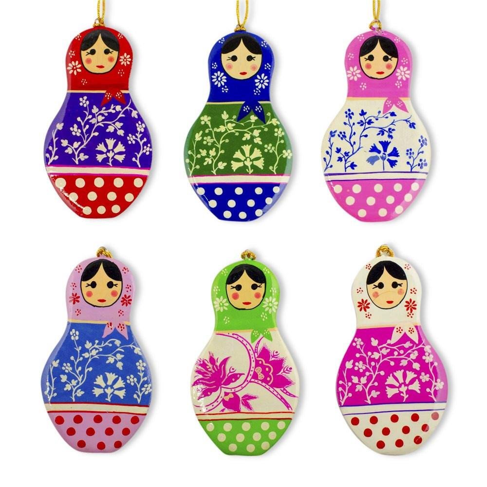 6-Piece Hand-Painted Russian Nesting Dolls Christmas Tree Ornaments - Wooden Matryoshka Decor for Holiday Home, Party & Gift Giving