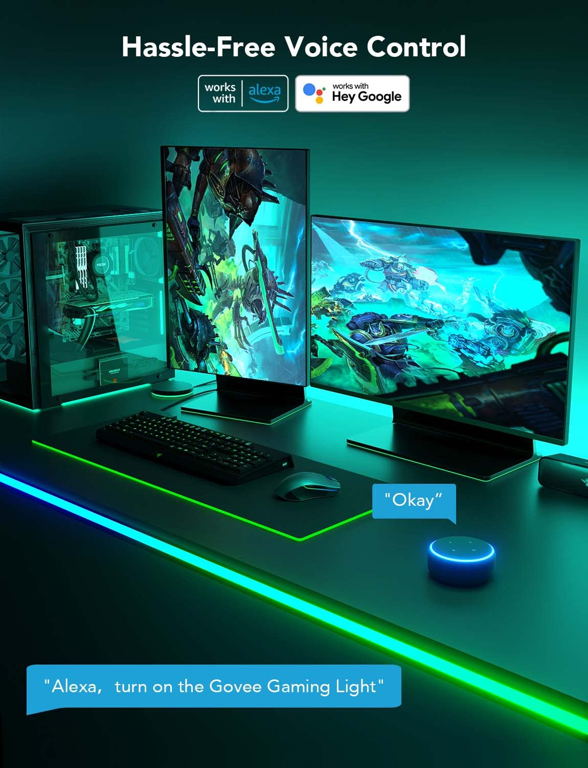 Govee RGBIC Gaming LED Strip Lights - 10ft Neon Rope Lights for Gaming Setup, PC Desk, Room Decor | Razer Chroma Sync, Smart App Control, Music Mode | Cuttable Design, 2.4G WiFi Only | Perfect for Gaming Battlestations, Streaming Backgrounds & Home Theater Lighting
