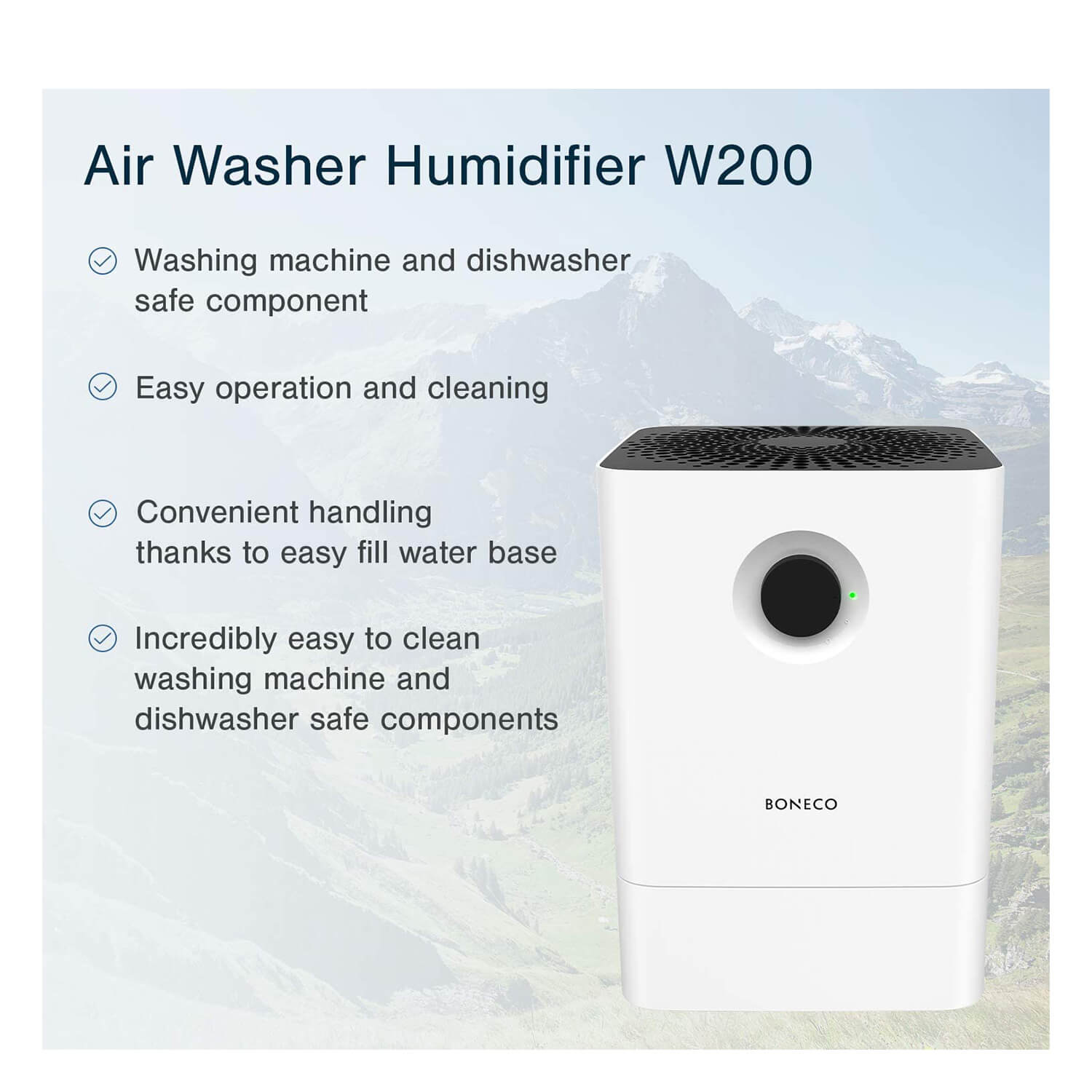 BONECO W200 Humidifier and Air Washer - Ultrasonic Cool Mist for Home, Office, Nursery | Quiet Operation for Better Sleep and Allergy Relief