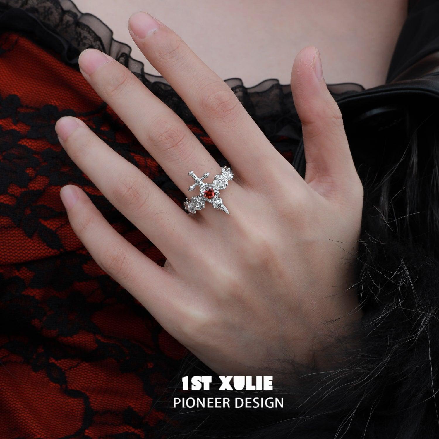 Forbidden Love S925 Sterling Silver Sword Ring™ - Gothic Jewelry for Men & Women - Perfect for Halloween, Cosplay, and Dark Fashion Accessories