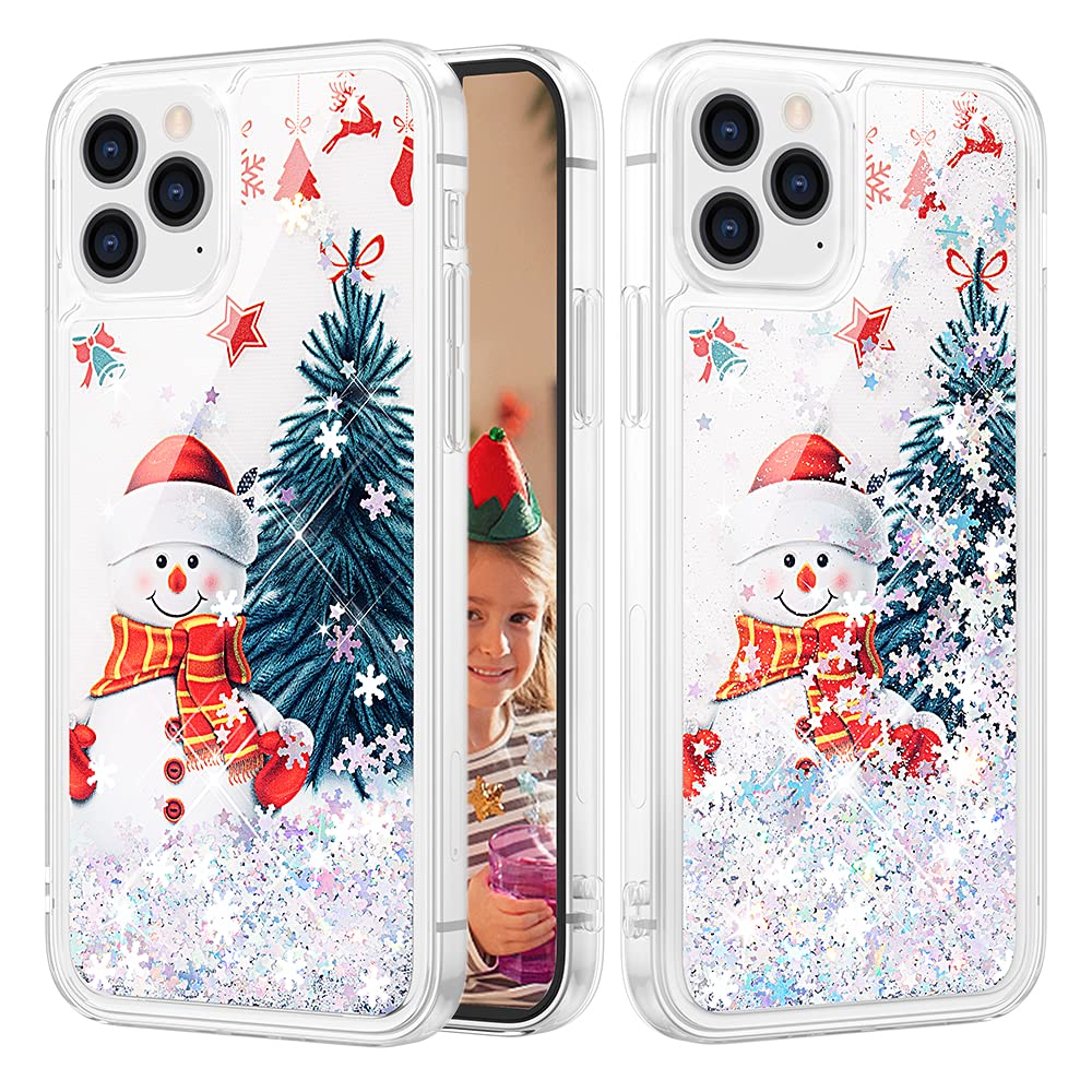 **Caka Christmas Glitter iPhone 12 Pro Max Case for Women & Girls – Sparkling Liquid Quicksand Luxury Snowflake Design (Snowman) – Perfect Holiday Gift & Winter Party Accessory**