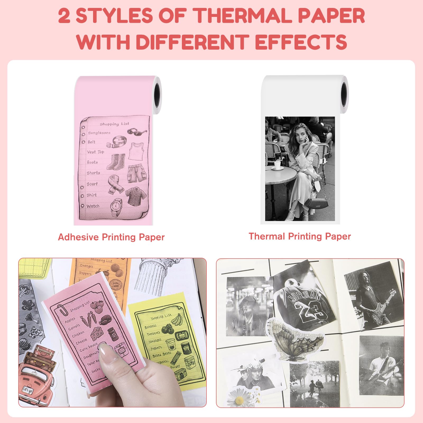 Thermal Mini Printer - X2 Inkless Bluetooth Sticker Maker with Thermal & Sticker Papers, Portable Pocket Phone Printer for Notes, Receipts, Photos, DIY Projects | Compatible with iOS & Android (Pink) | Perfect for Home Office, School, Travel & Creative Labeling