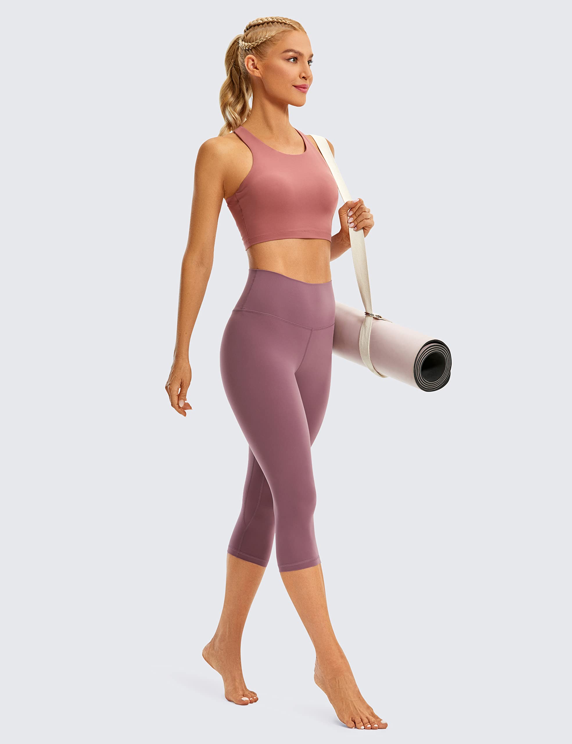 CRZ YOGA Women's High Waist Tummy Control Workout Capri Leggings 17'' - Naked Feeling Yoga Pants for Running, Gym & Lounge