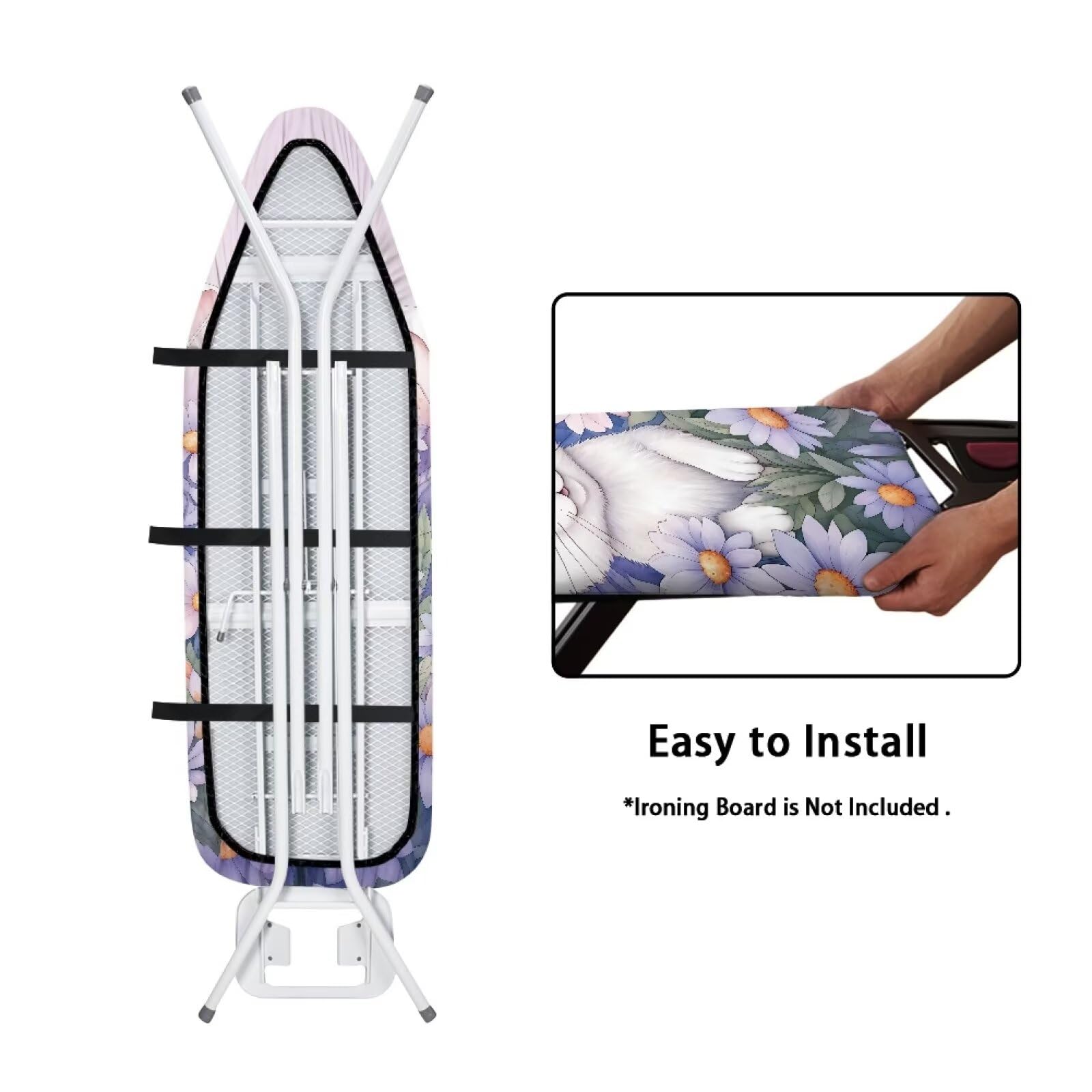 Easter Bunny Spring Flowers Ironing Board Cover and Pad Set - Heat Resistant Ironing Board Protector for Home Decor, Easter & Spring Holiday Decoration - Perfect for Laundry Room, Craft Room, and Seasonal Home Styling