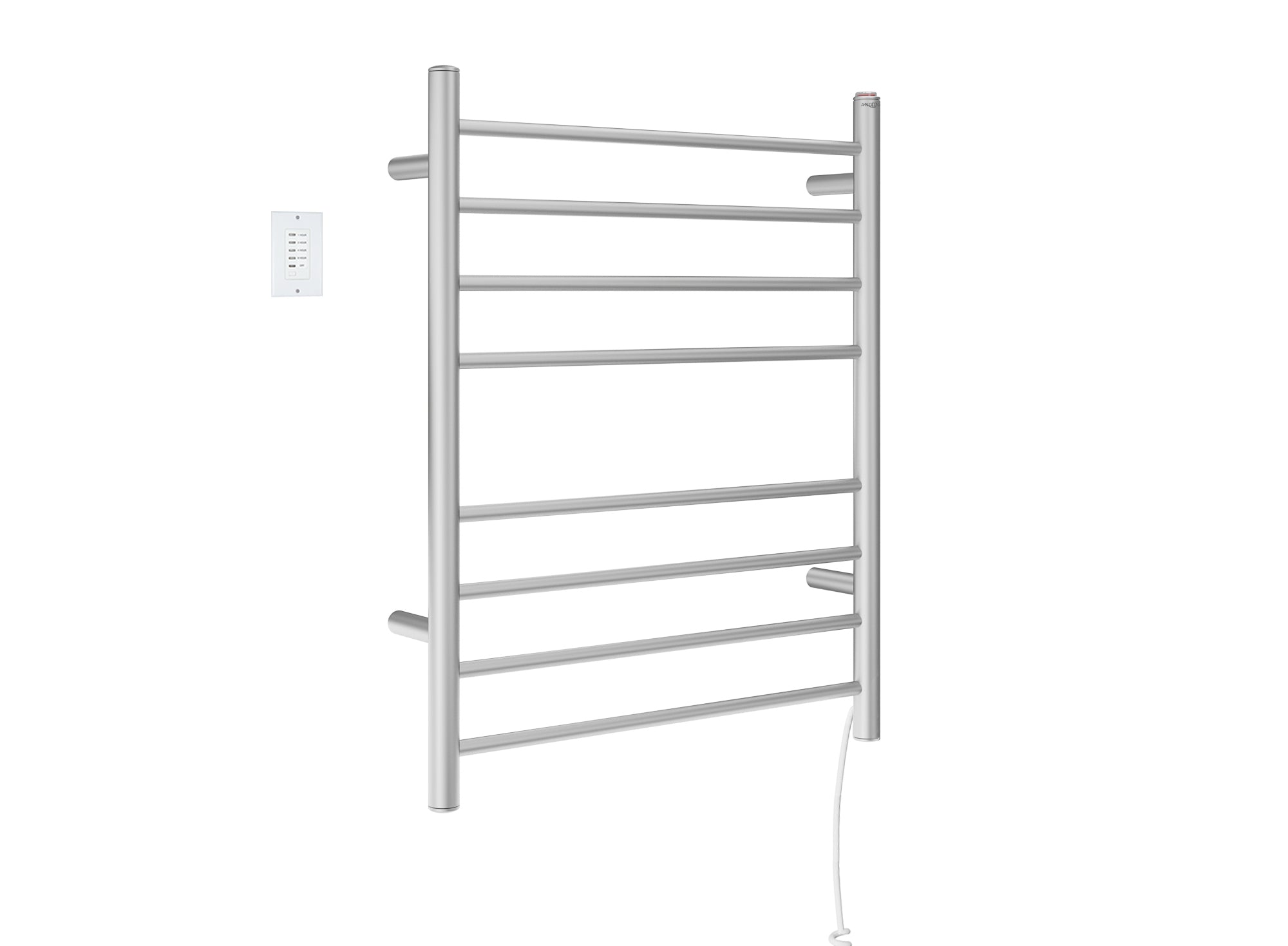 Premium Dual 8 Bar Hardwired & Plug-in Towel Warmer - Brushed Stainless Steel with Wall Timer - Perfect for Bathrooms, Spas & Luxury Home Heating