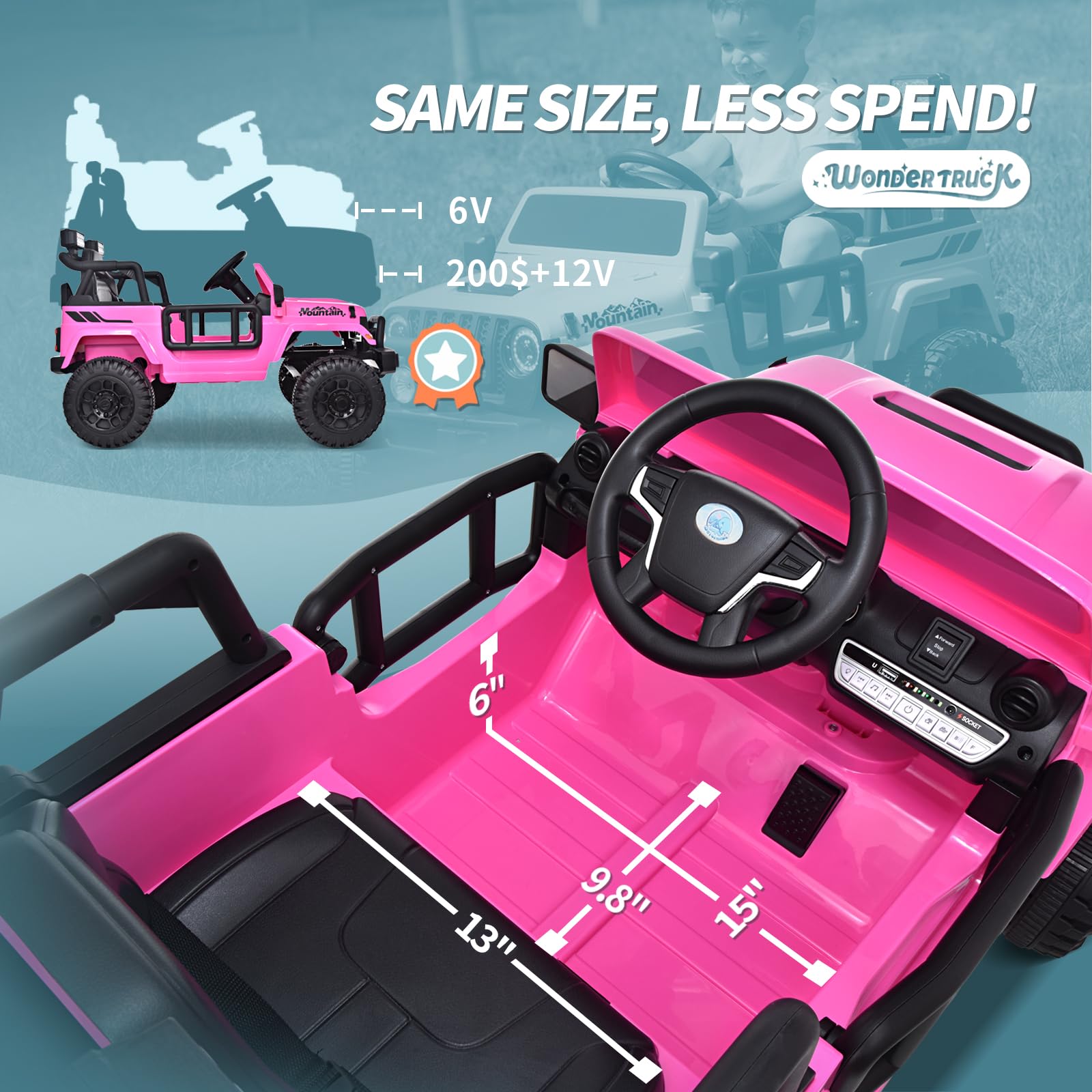 Joywhale 12V Kids Ride on Truck - Battery Powered Electric Car with Remote Control, 4-Wheel Suspension, LED Lights & Music - Pink Motorized Vehicle for Boys & Girls | Perfect for Birthday Gifts, Outdoor Play & Backyard Fun