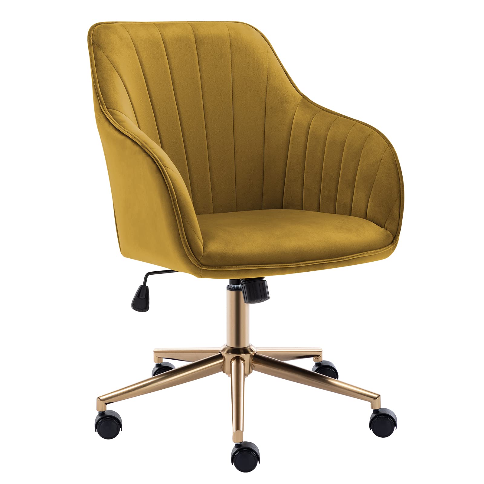 Duhome Velvet Desk Chair with Wheels - Adjustable Swivel Office Chair in Earthy Yellow Gold for Home Office, Living Room & Bedroom | Ergonomic Computer Chair for Work, Study & Gaming