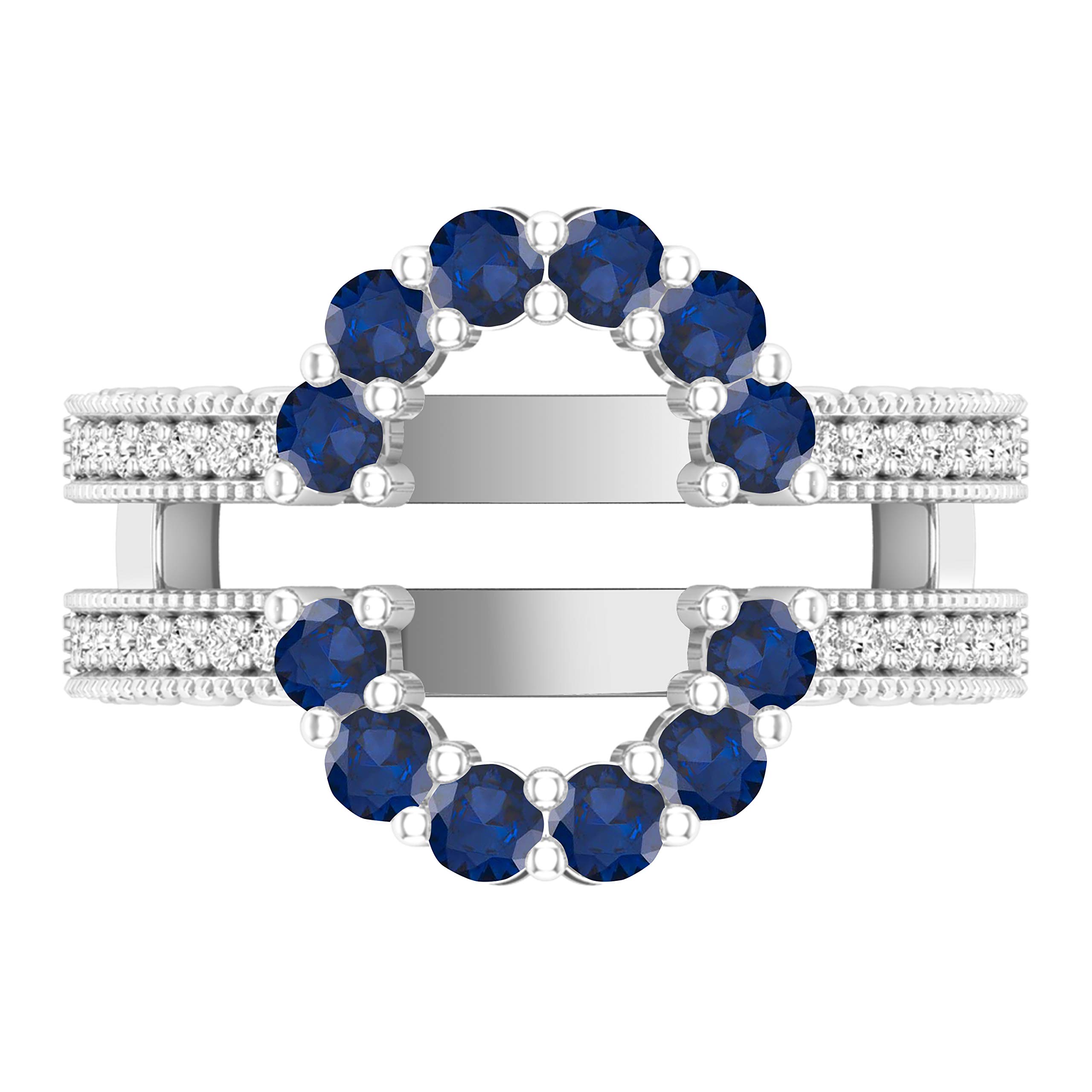Dazzlingrock Collection Round Gemstone & White Diamond Ladies Enhancer Guard Double Wedding Ring in Sterling Silver - Perfect for Bridal Jewelry, Anniversary Gifts & Special Occasions
