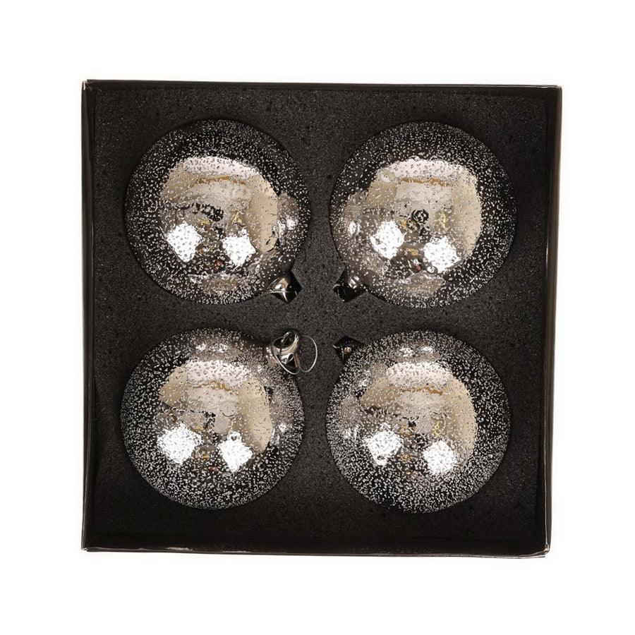 JLINE Christmas Glass Ornament Ball Set - 12cm (4 Pack) Silver Dotted Decorations for Holiday Tree, Home, and Party Decor