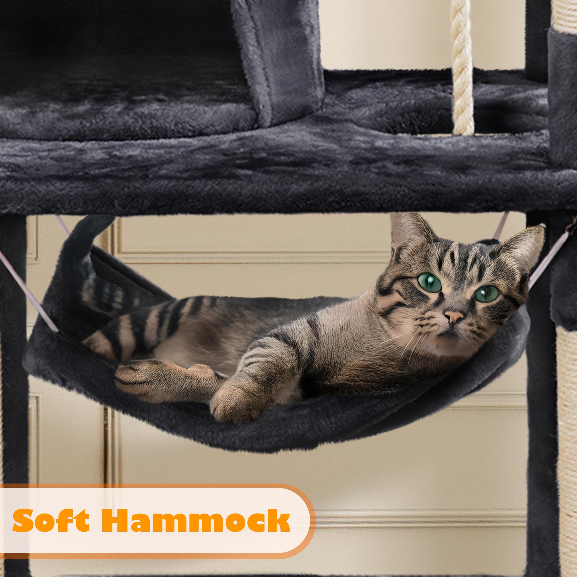Yaheetech 62.2 Inch Multi-Level Cat Tree with Double Condo, Scratching Posts, Platform & Hammock - Sturdy Cat Tower for Indoor Cats - Perfect for Play, Climbing, Scratching & Relaxing in Home, Apartment or Office