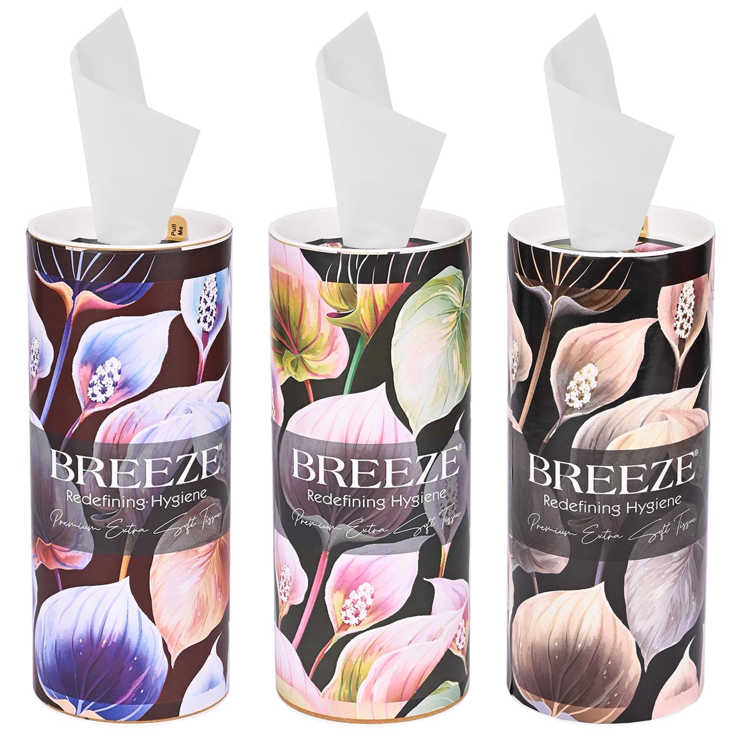 Breeze Round Box Facial Tissues - 2-Ply, 120 Sheets per Box, 60 Pulls (3-Pack) - Soft & Strong for Home, Office & Travel | Multicolor Tissue Box Set