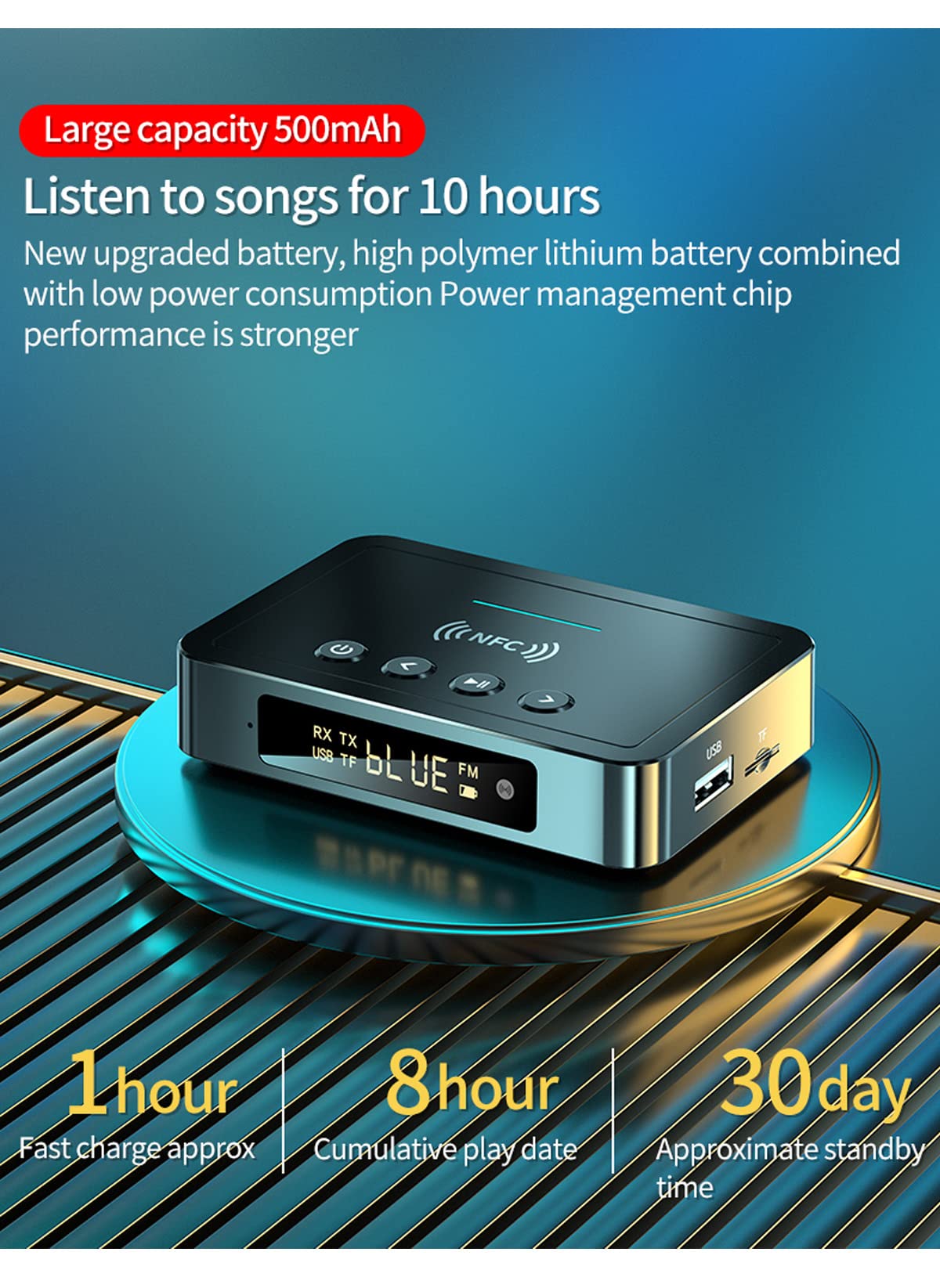 3-in-1 Bluetooth 5.0 Transmitter & Receiver with FM Radio & NFC - Wireless Audio Adapter for TV, PC, Car, Speakers & Headphones - Long Range Support for AUX 3.5mm, RCA & TF Card - Perfect for Home Entertainment, Car Audio & Office Use