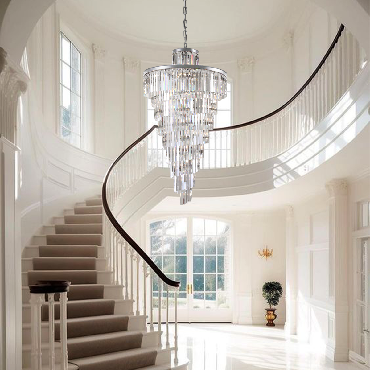 Falria Multi-Tiered Crystal Rod Chandelier - Elegant Lighting Fixture for Dining Room, Living Room & Bedroom Decor
