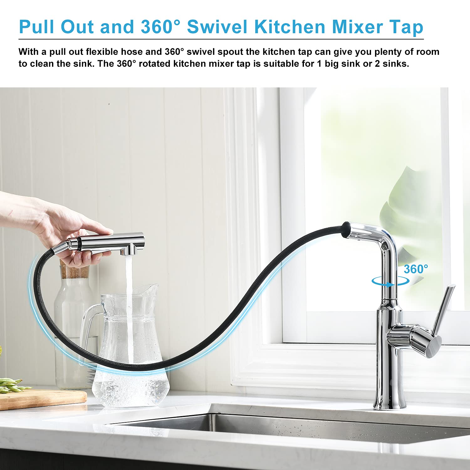 CREA Bar Sink Faucet - Pull Down Sprayer Kitchen Faucet with Magnetic Docking, Compact RV & Camper Faucet in Chrome Finish - Perfect for Small Kitchens, Laundry Rooms, Outdoor Bars & Tiny Homes