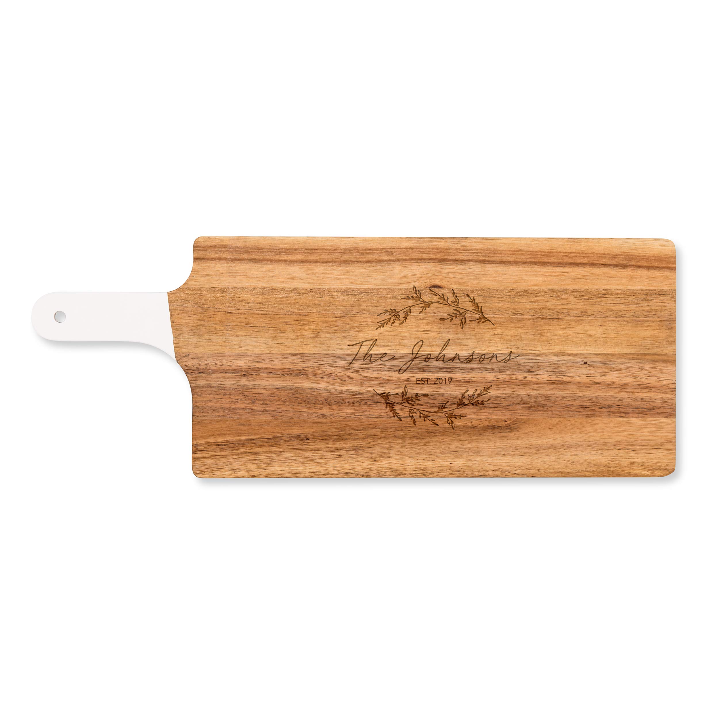 Personalized Wooden Cutting Board with White Handle - Custom Signature Script Engraved - 7.8