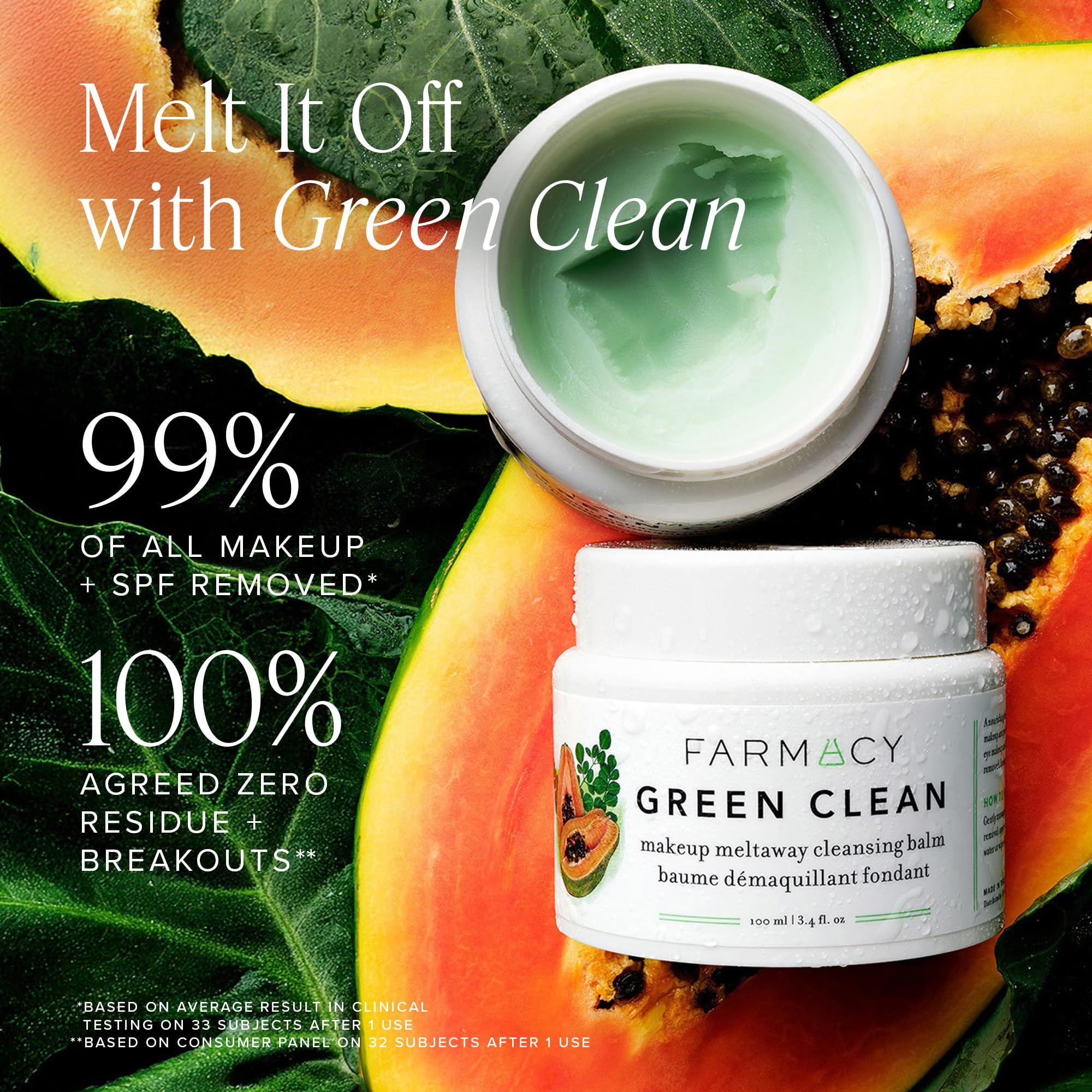 Farmacy Green Clean Makeup Remover Cleansing Balm - Waterproof & Oil-Based Facial Cleanser with Gentle Exfoliation - Transforms from Balm to Milky Lather (12ml) - Perfect for Removing Stubborn Makeup & Sunscreen After Gym or Beach Days