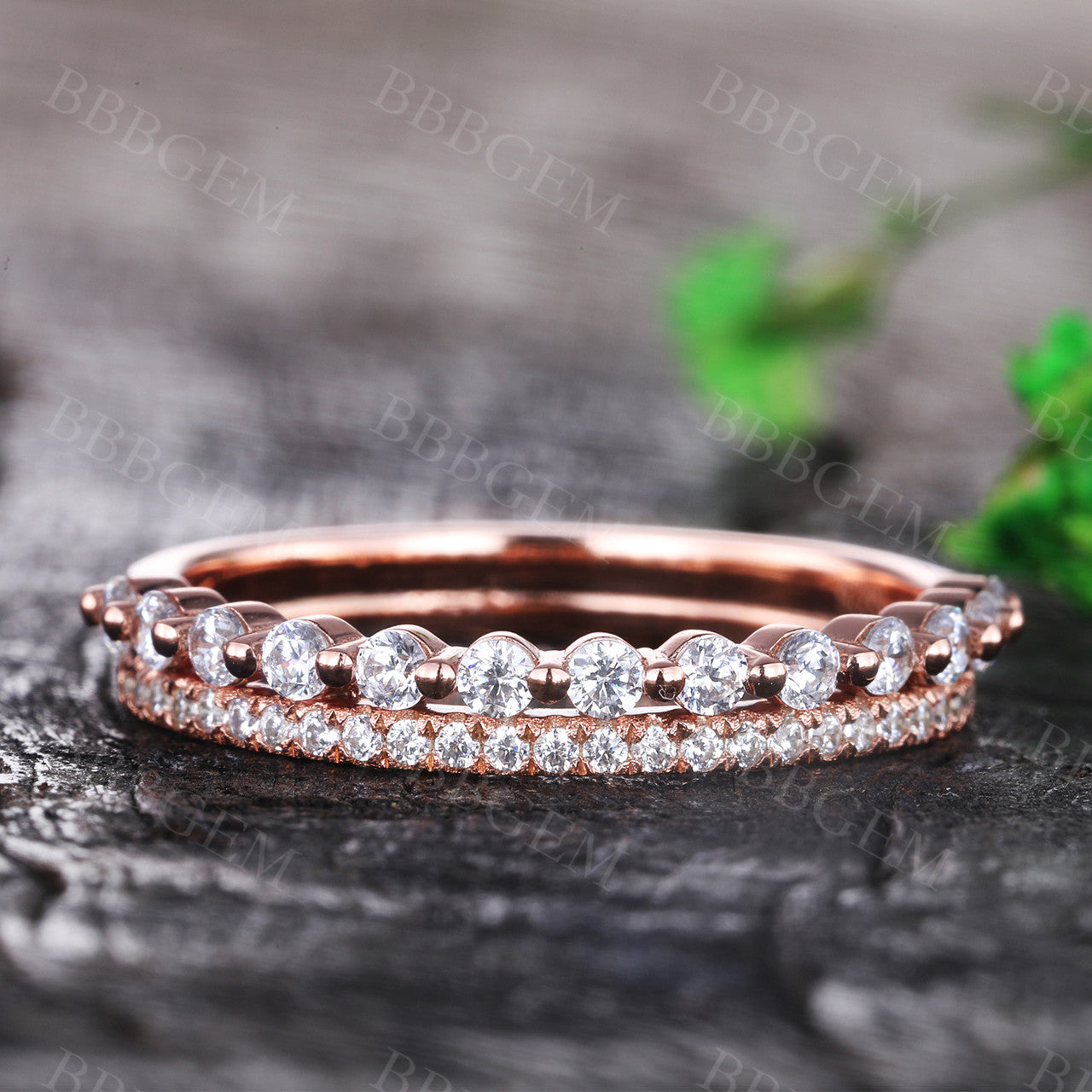 Vintage Moissanite Double Row Wedding Band - Half Eternity Stacking Ring for Women | Perfect for Bridal Sets, Anniversary Gifts & Everyday Elegance