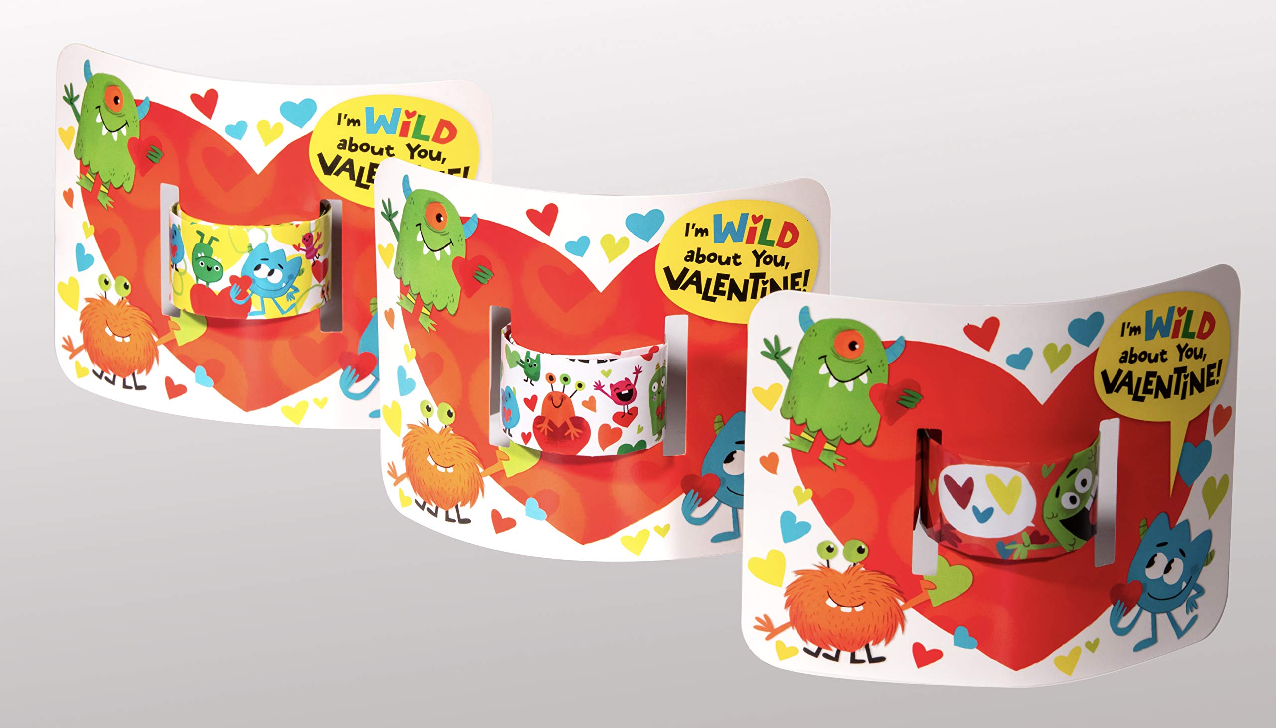MOLLYBEE KIDS Valentine's Day Slap Bracelets and Cards Set - 28 Silly Valentines with Envelopes & Fun Slap Bracelets for Kids, Classroom Exchange, School Parties, and Valentine's Day Gifts