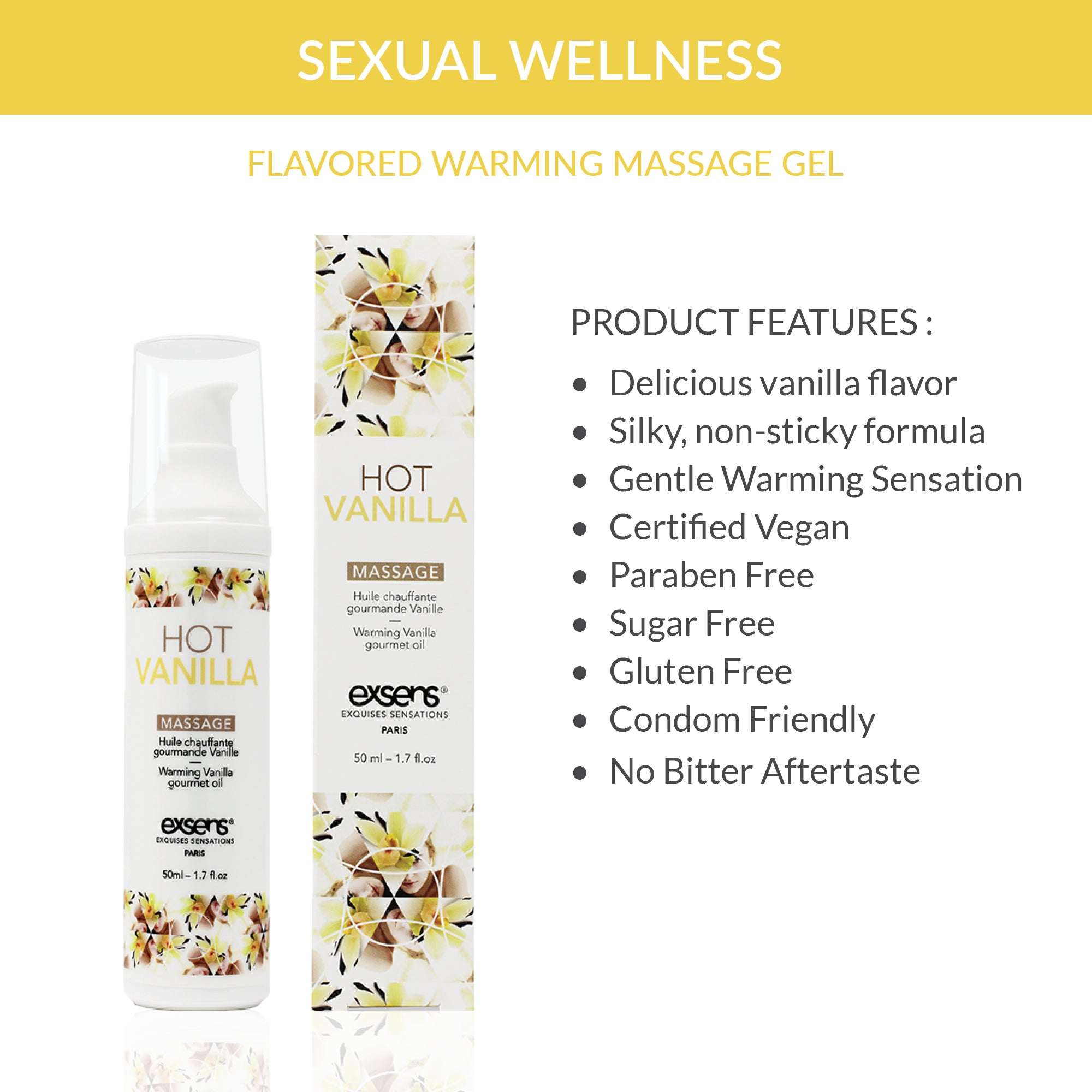 Exsens Hot Vanilla Warming Intimate Massage Oil - 100% Natural Lubricant for Couples, 50ml (1.7 fl.oz) - Perfect for Romantic Nights & Sensual Massage