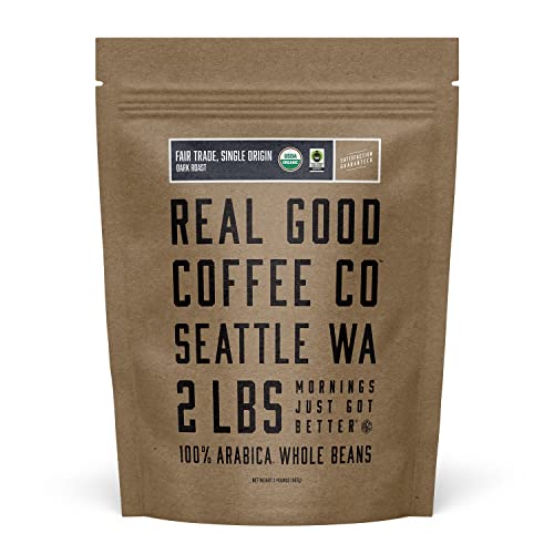 Organic Single Origin Dark Roast Whole Bean Coffee - 100% Arabica Beans - 2lb Bag - Fresh Ground Coffee for Home Brewing - Perfect for Drip, French Press & Espresso - Real Good Coffee Company