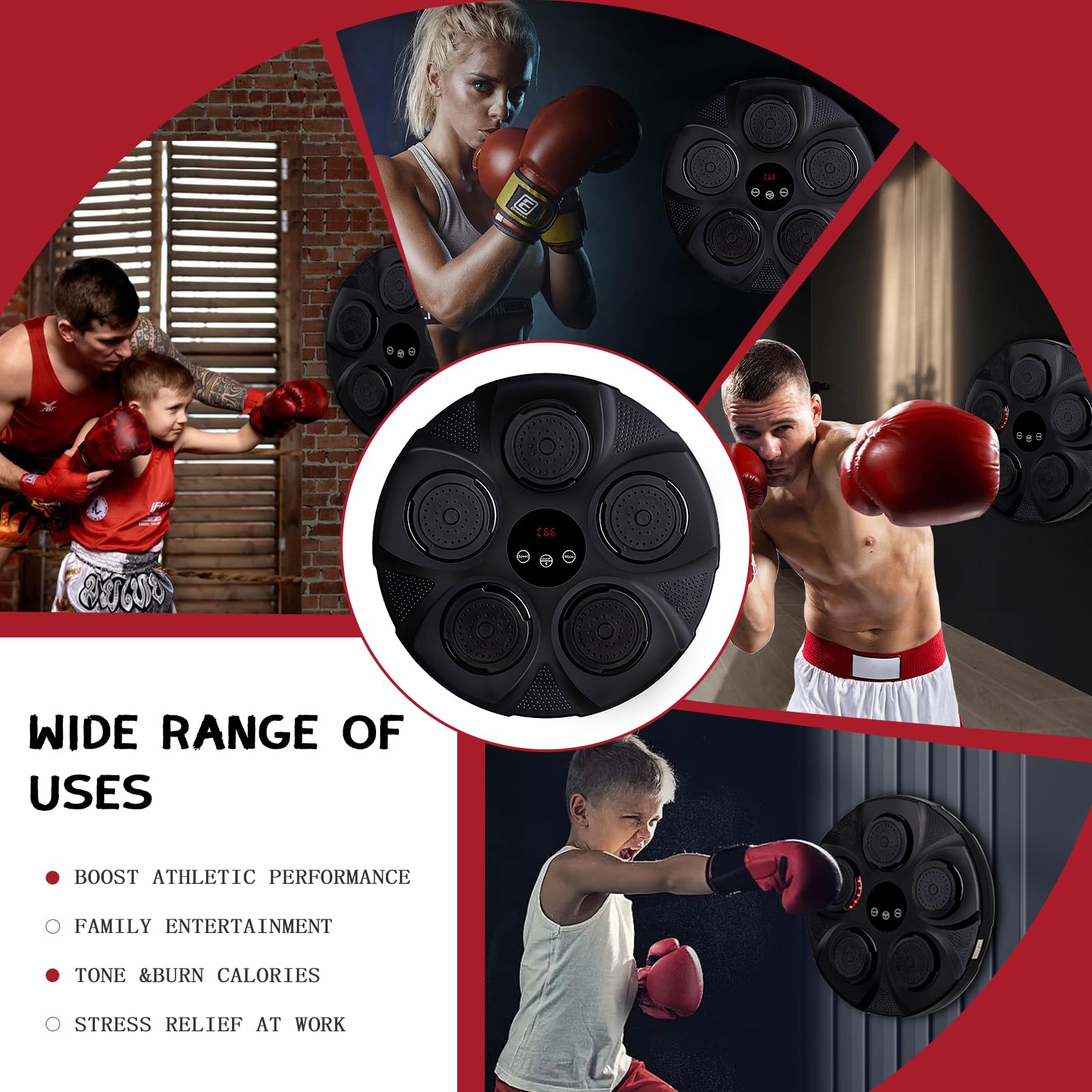 FAHKNS Smart Bluetooth LED Music Boxing Machine - Wall Mounted Electronic Punching Bag for Home, Kids & Adults - Portable Stress Relief & Boxing Training Equipment - Perfect for Home Gym, Fitness & Stress Release Workouts