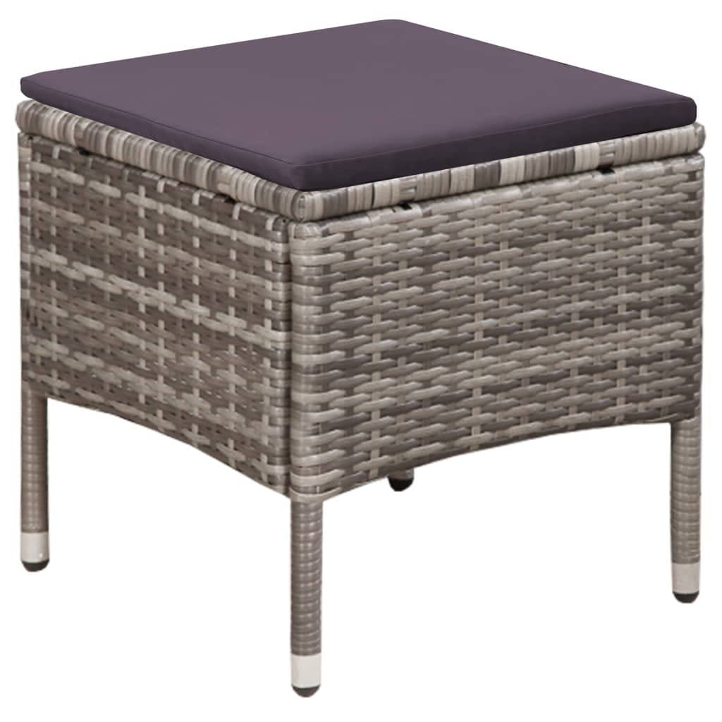 SKM Patio Chair and Stool Set with Cushions - Gray Poly Rattan Outdoor Furniture for Garden, Balcony, Poolside & Patio Relaxation