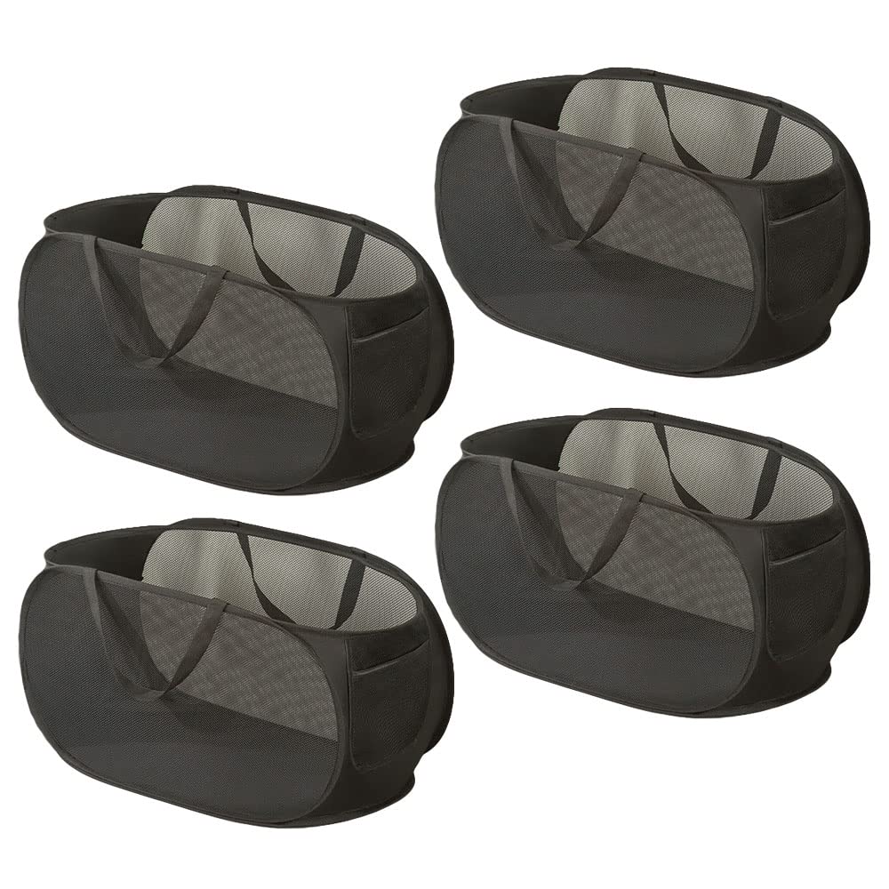 4-Pack Foldable Mesh Popup Laundry Hamper with Durable Handles - Collapsible Clothes Basket for Home, Dorm & Travel - Perfect for Laundry Organization & Storage (White)