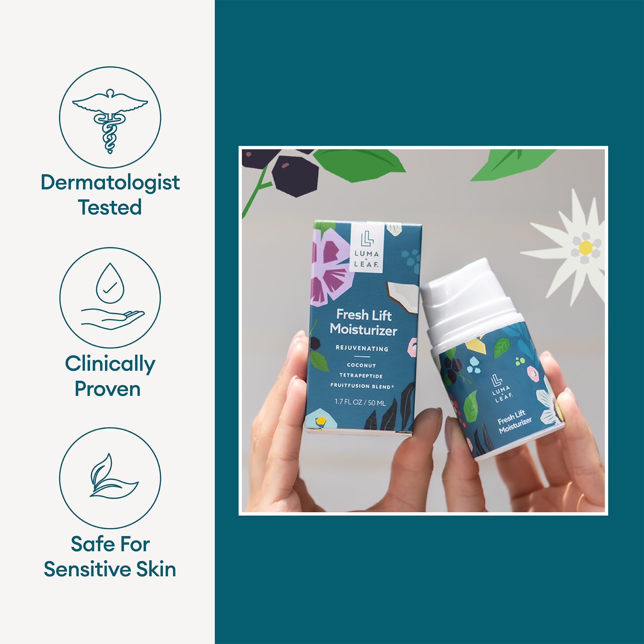 LUMA & LEAF Fresh Lift Anti-Aging Facial Moisturizer - 1.7 Fl Oz Hydrating Collagen Cream for Wrinkle Reduction & Skin Elasticity | Natural Daily Moisturizer with Skin Barrier Protection | Perfect for Mature Skin & Nighttime Skincare Routine