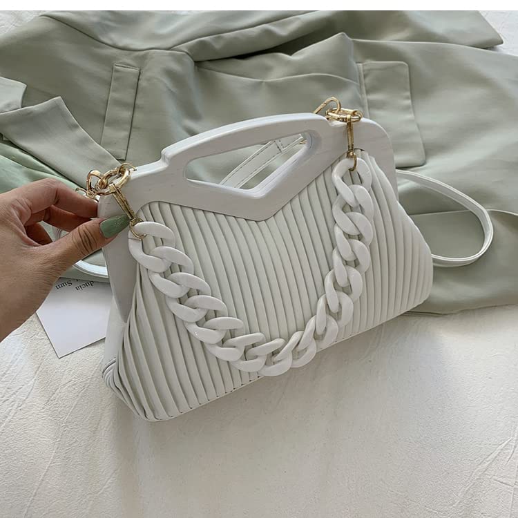 Luxury Solid Color Crossbody Bag for Women - Elegant Shoulder Bag with Chain Strap, Travel Handbag, Party Clutch (White) | Perfect for Daily Use, Work, Travel & Evening Events