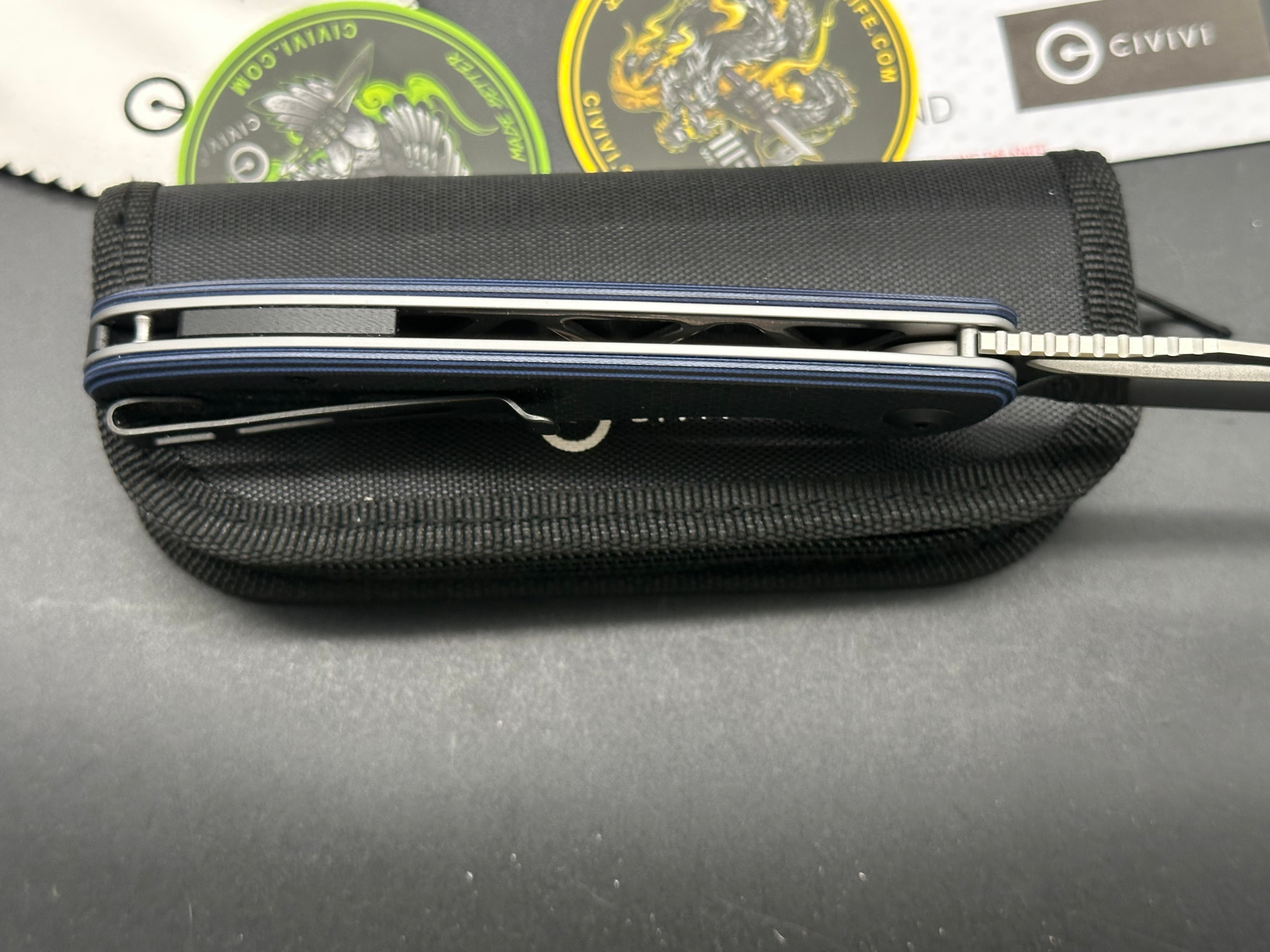 CIVIVI Shredder Liner Lock Folding Knife - Blue/Black Layered G10 Handle, 3.7