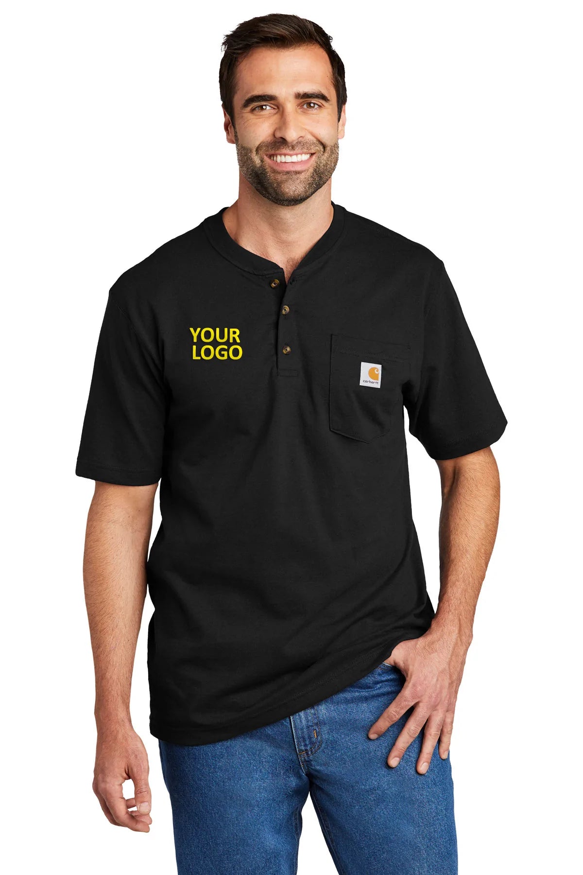 Carhartt Custom Henley T-Shirts for Men - Black Short Sleeve Work Shirt - Perfect for Construction, Outdoor Work & Casual Wear