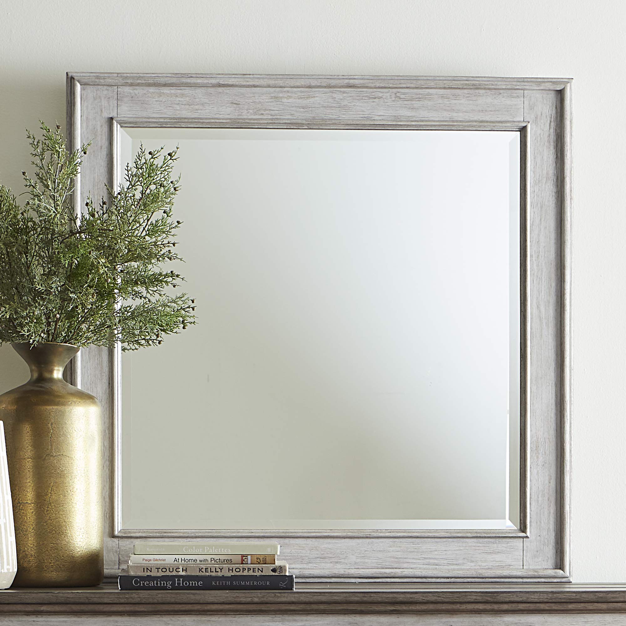 Liberty Furniture Industries Heartland Landscape Mirror in Antique White - Vintage Wall Decor for Living Room, Bedroom & Entryway